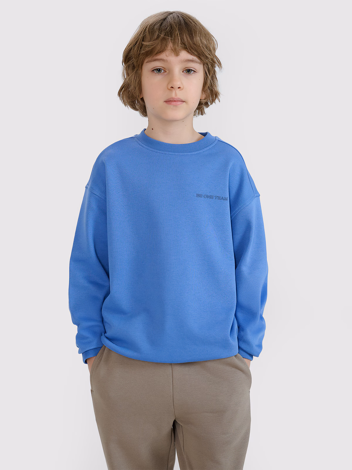 Bluza dresowa nierozpinana bez kaptura chłopięca - beżowa