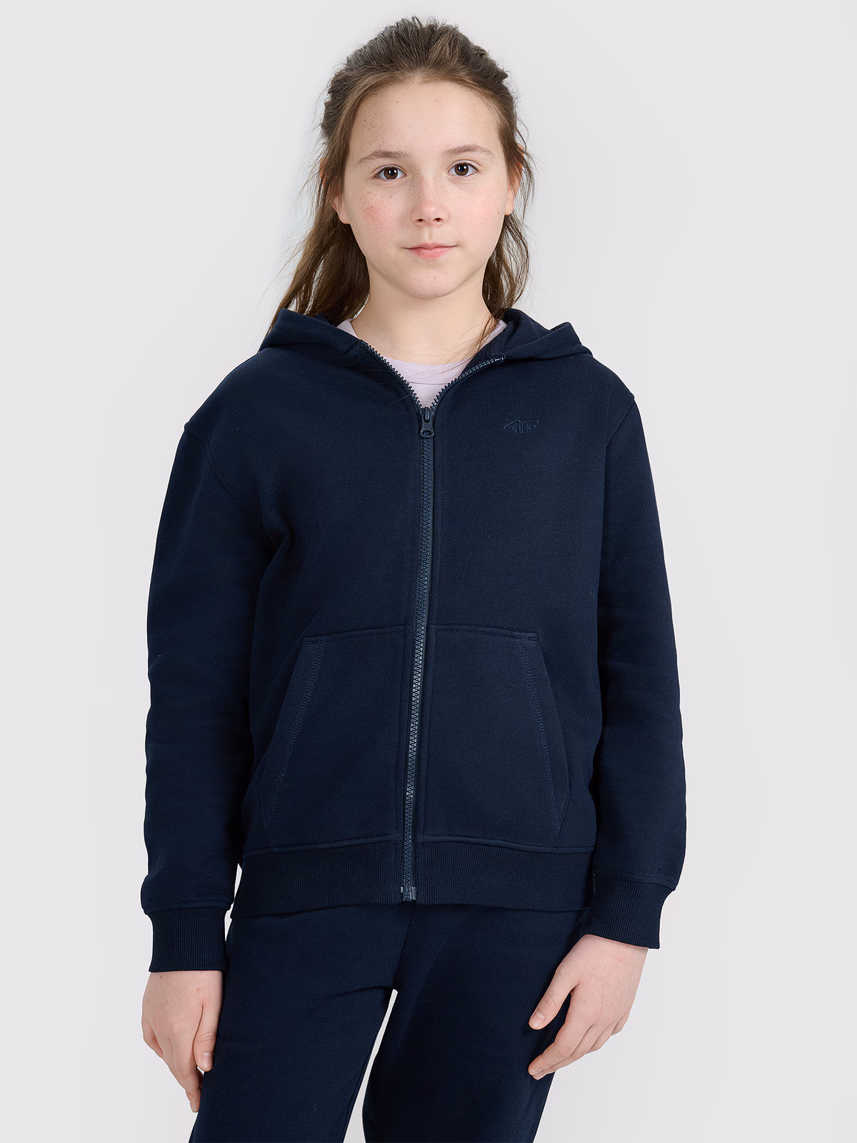 Bluza dresowa rozpinana z kapturem dziewczęca - granatowa