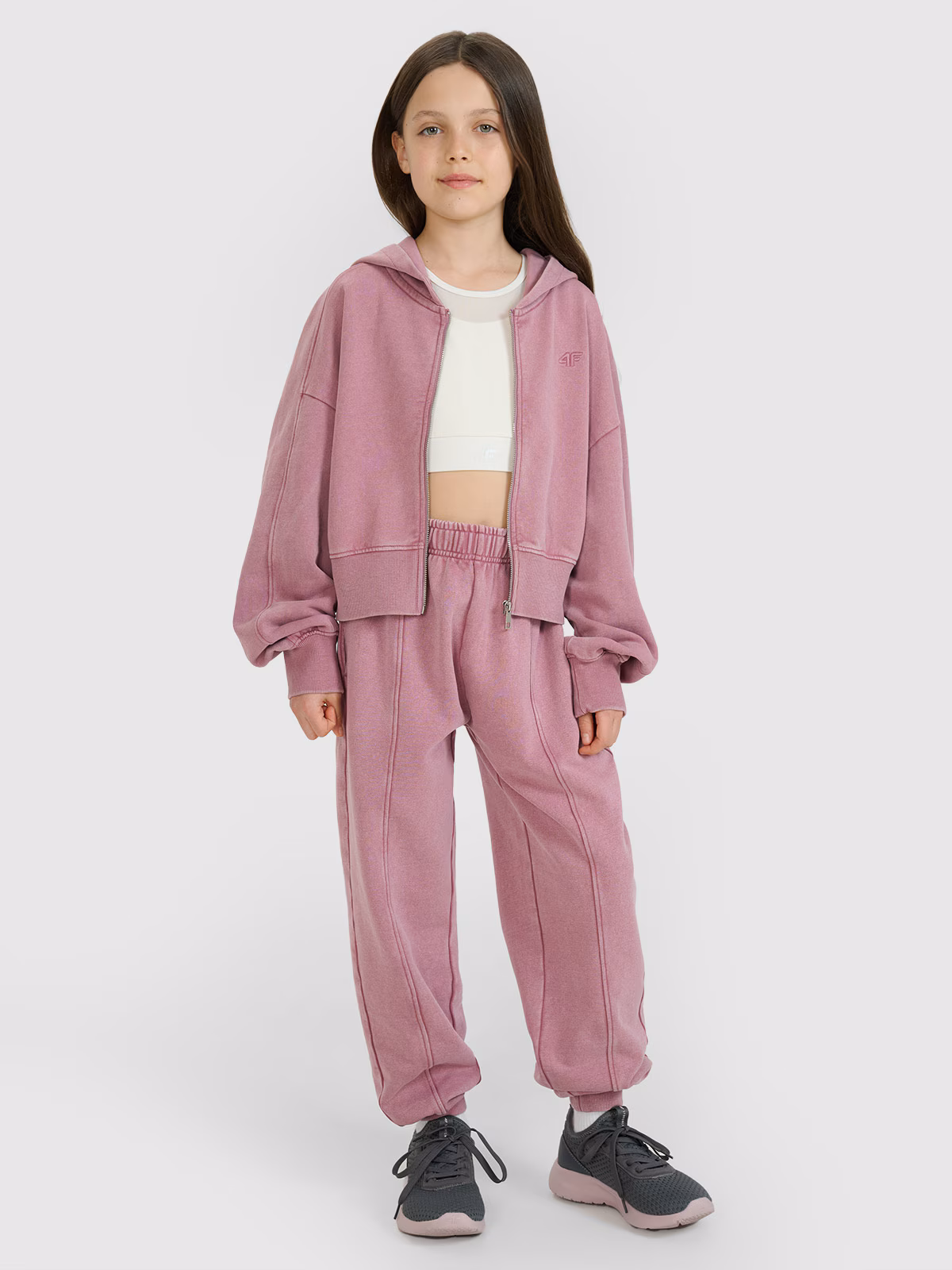 Bluza dresowa rozpinana z kapturem dziewczęca 4F JUNIOR x Anna Lewandowska - różowa