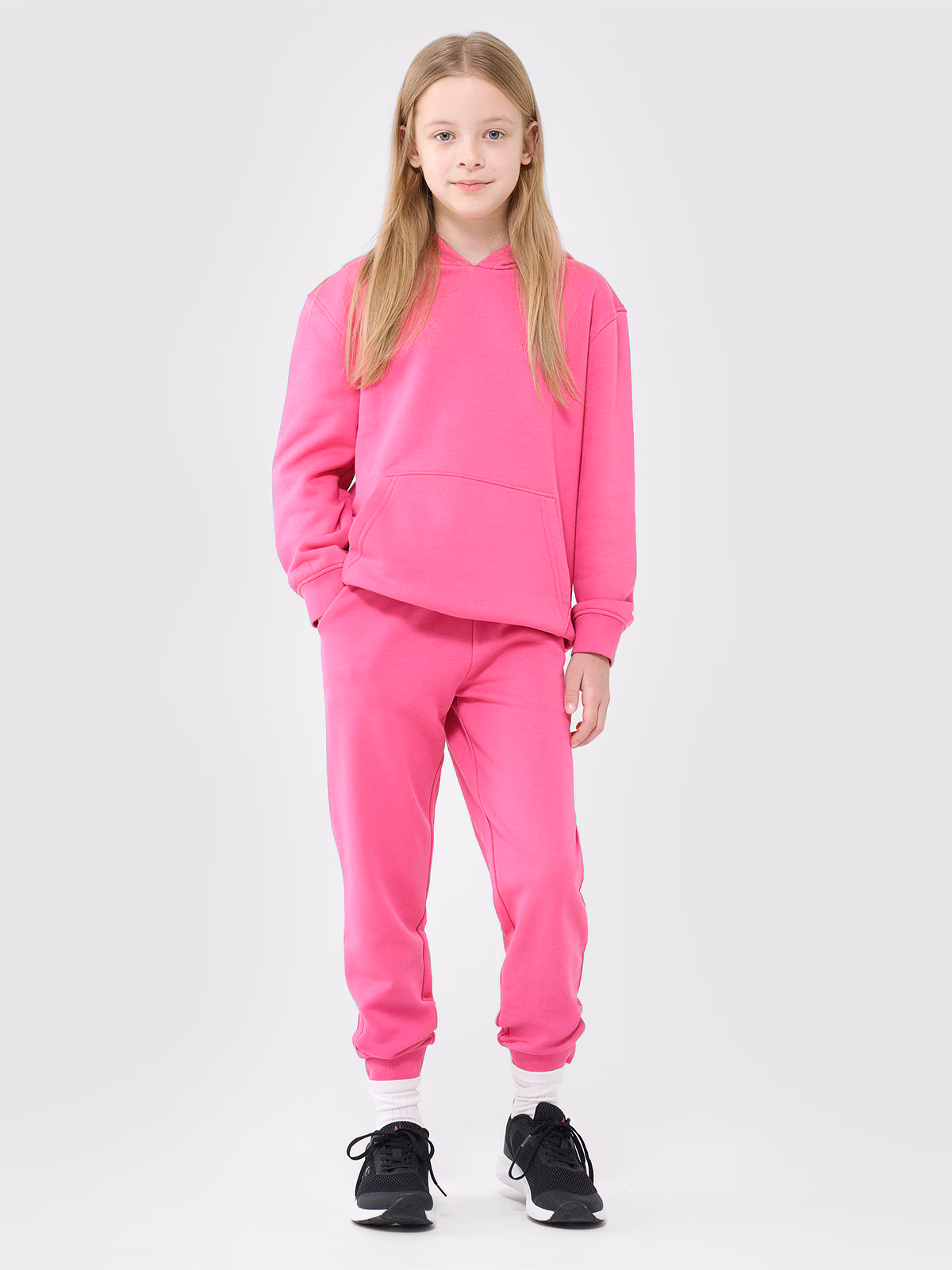 Bluza dresowa nierozpinana z kapturem dziewczęca - beżowa