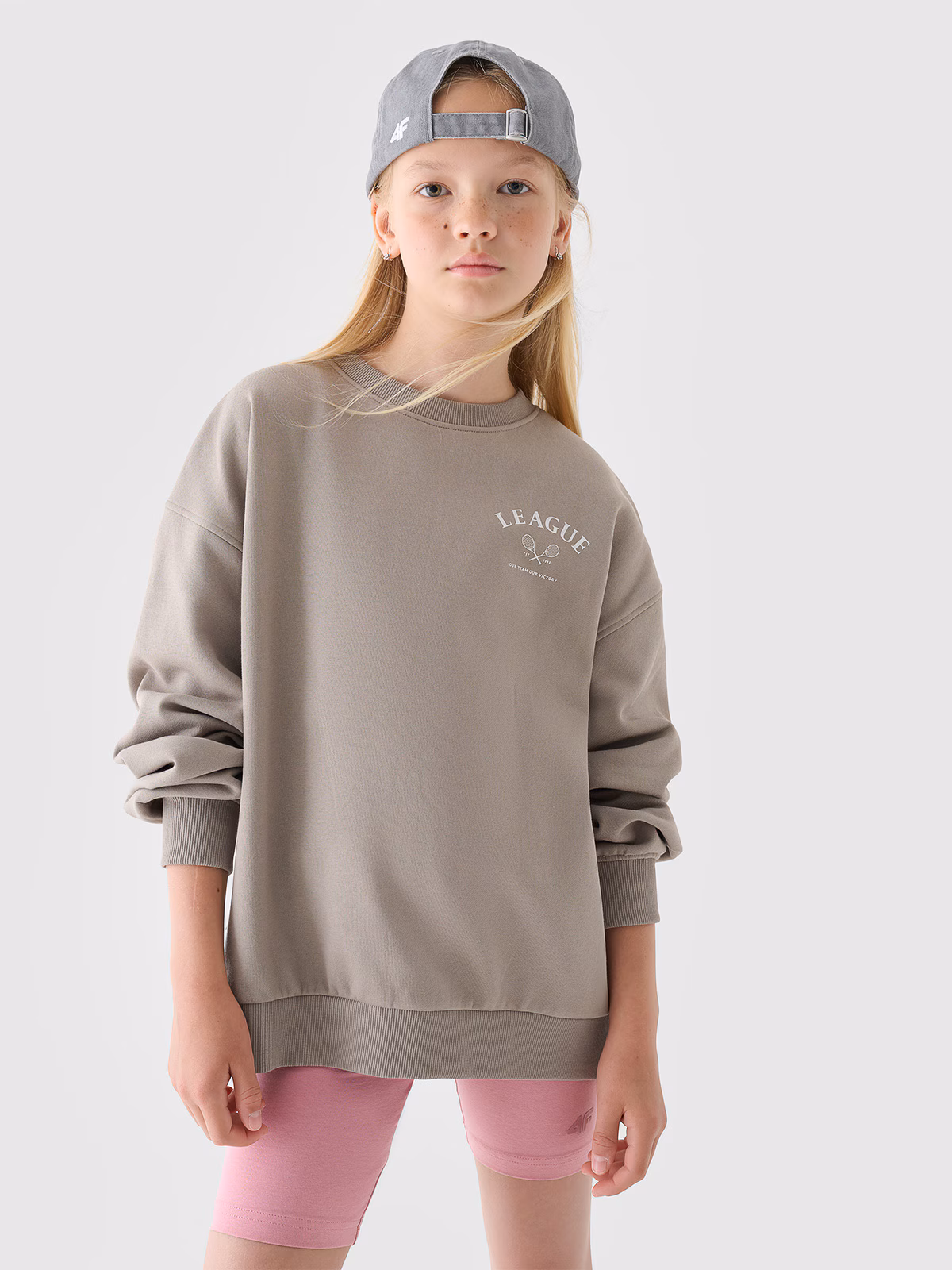 Bluza dresowa nierozpinana bez kaptura dziewczęca - szara
