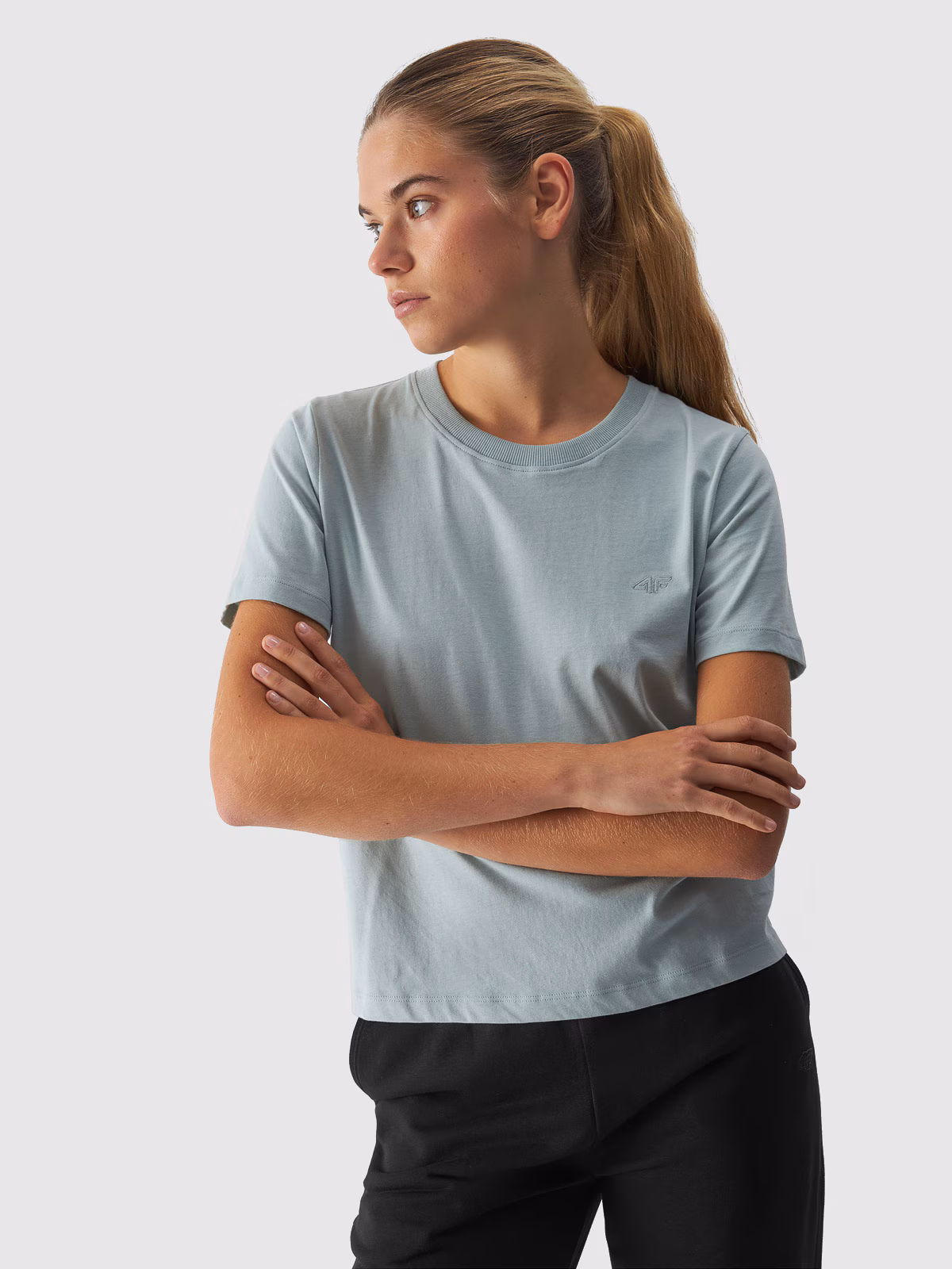 T-shirt regular gładki damski - turkusowy