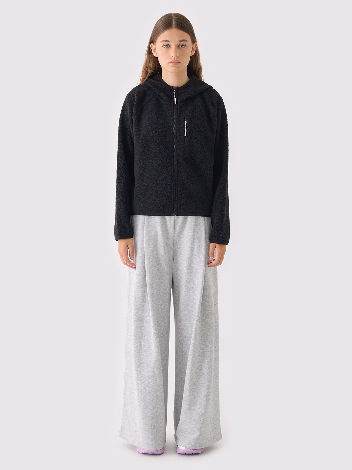 Polar sherpa z kapturem damski - czarny