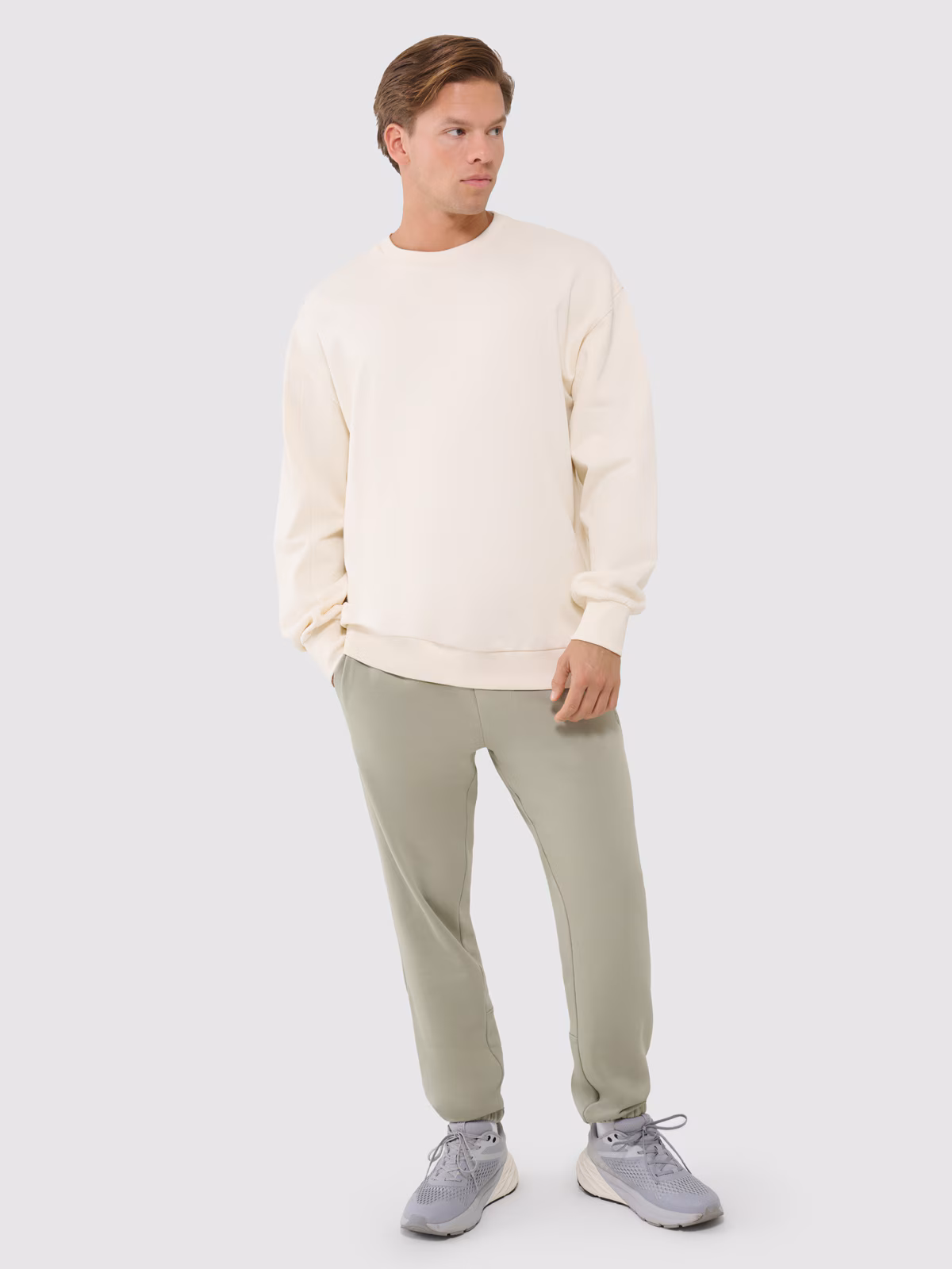 Bluza dresowa oversize nierozpinana bez kaptura męska - beżowa