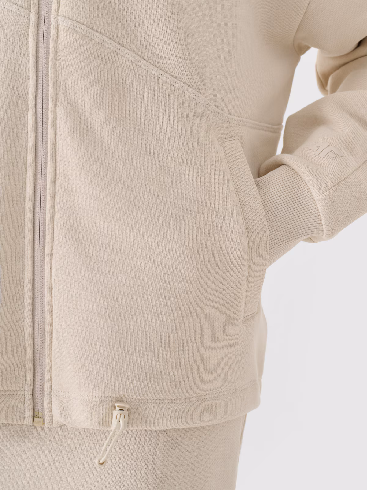 Bluza dresowa rozpinana z kapturem damska - oliwkowa/khaki