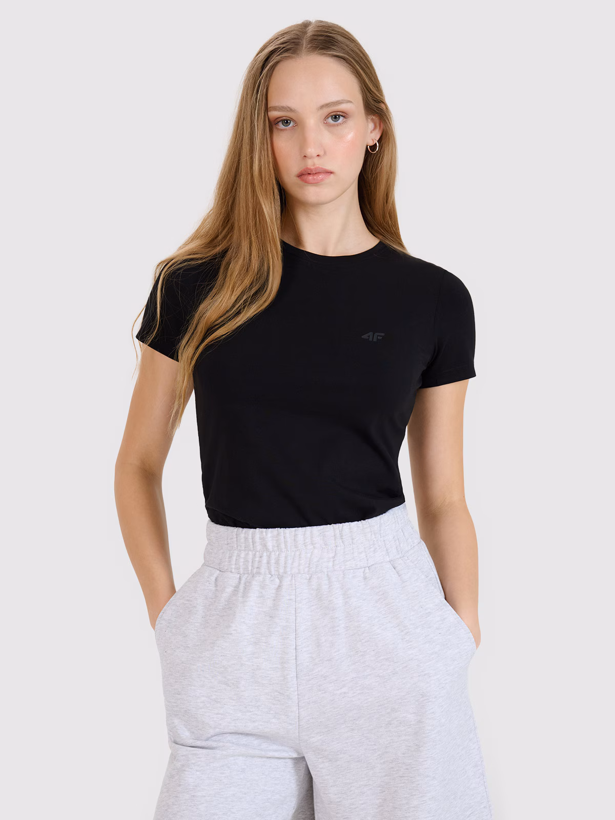 T-shirt slim gładki damski (2-pack) - czarny