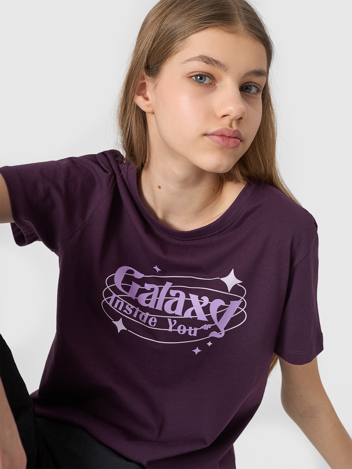 T-shirt z nadrukiem dziewczęcy - ciemny fiolet