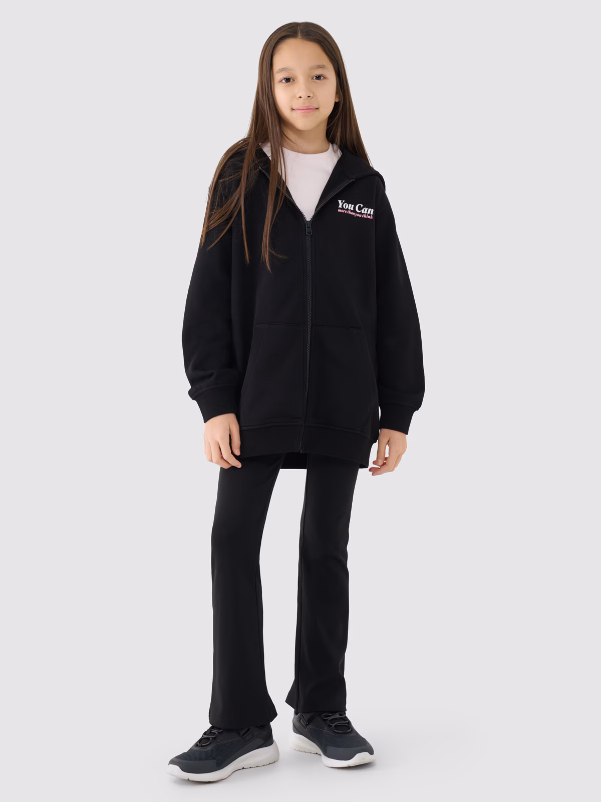 Bluza dresowa rozpinana z kapturem dziewczęca - czarna