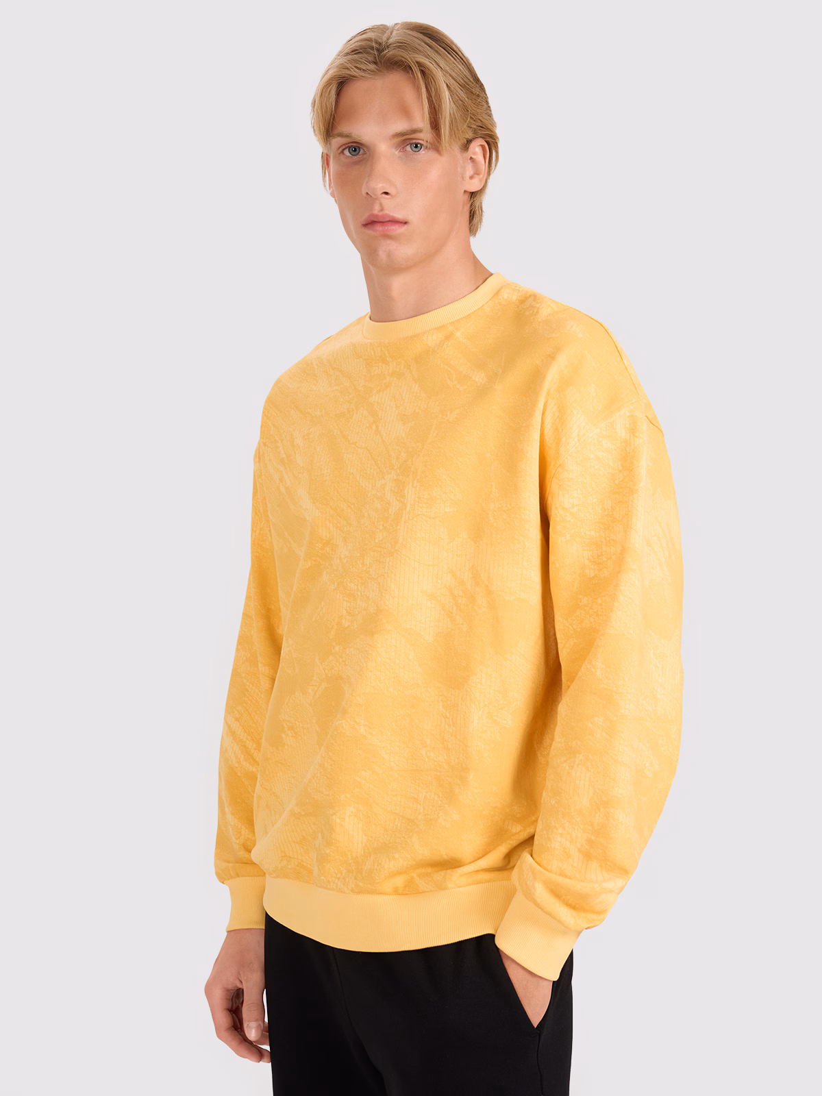 Bluza dresowa nierozpinana bez kaptura męska - żółta