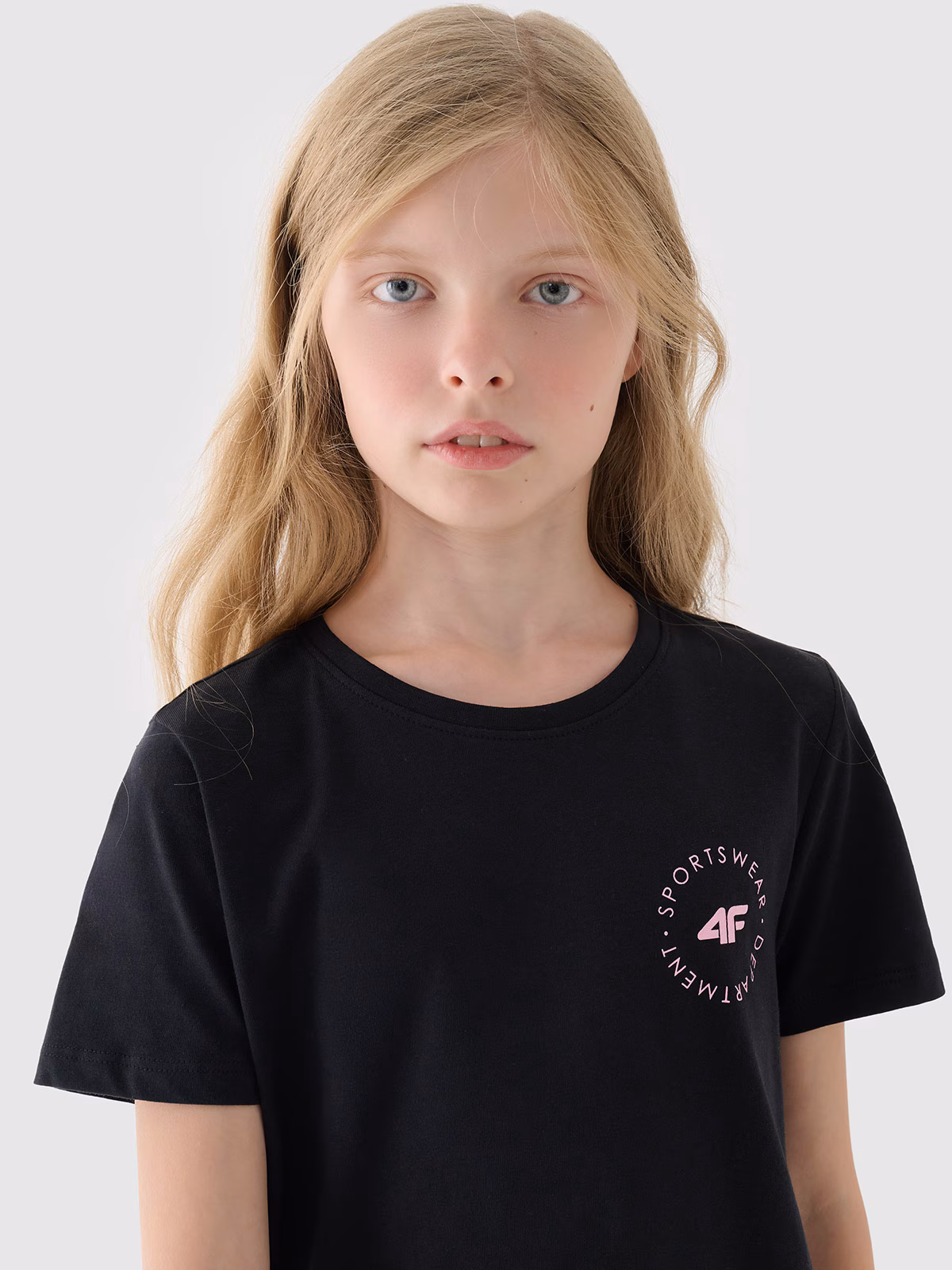 T-shirt gładki dziewczęcy - czarny