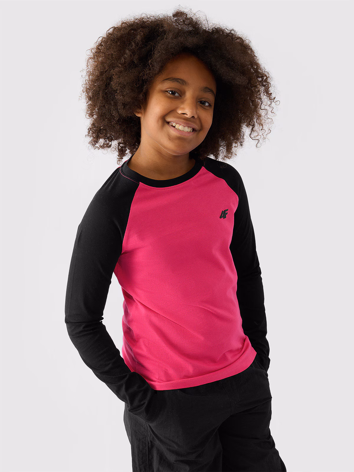 Longsleeve regular gładki dziewczęcy - różowy