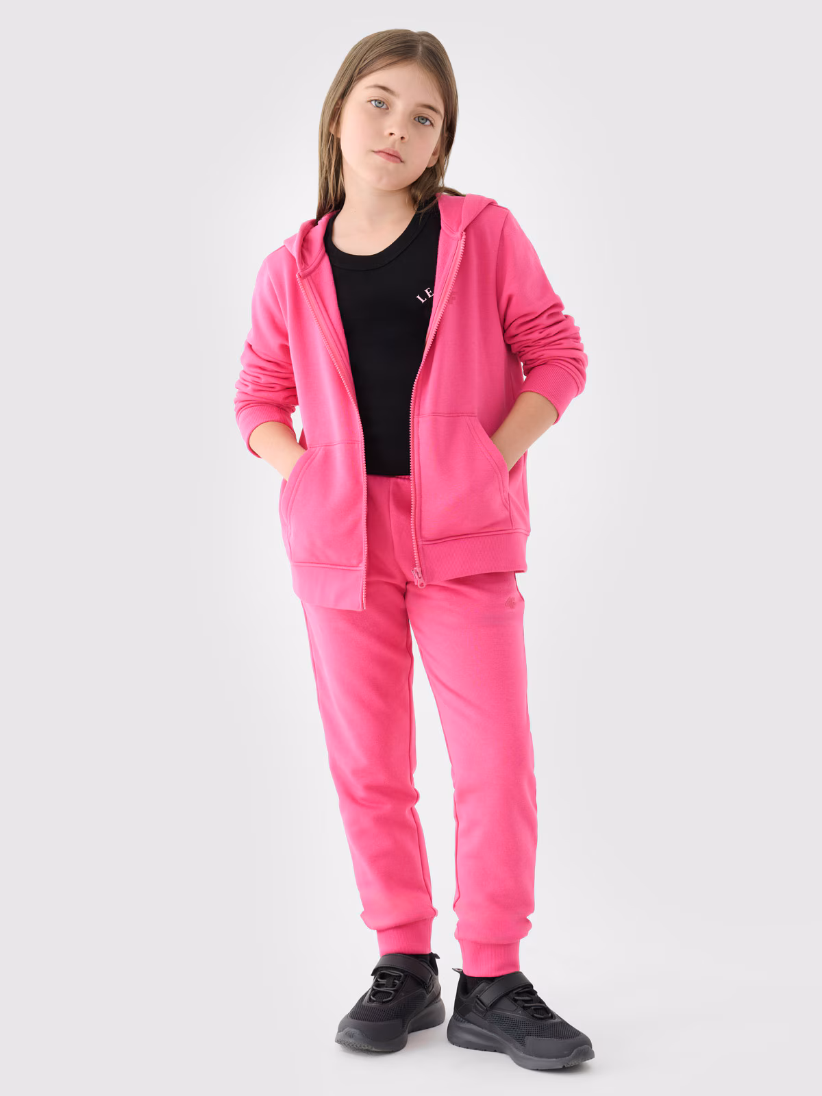 Bluza dresowa rozpinana z kapturem dziewczęca - pudrowy róż