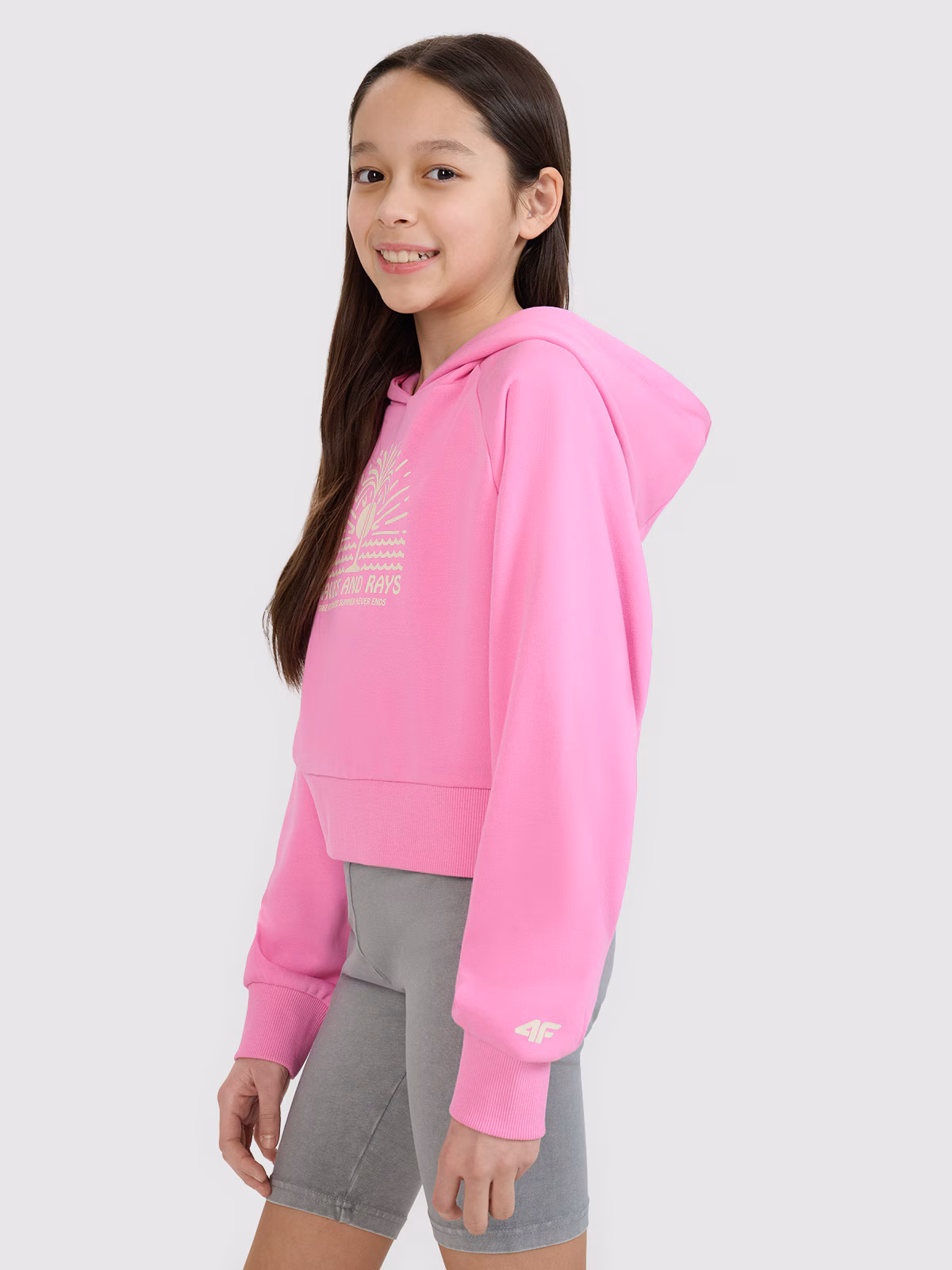 Bluza dresowa nierozpinana z kapturem dziewczęca - żółta