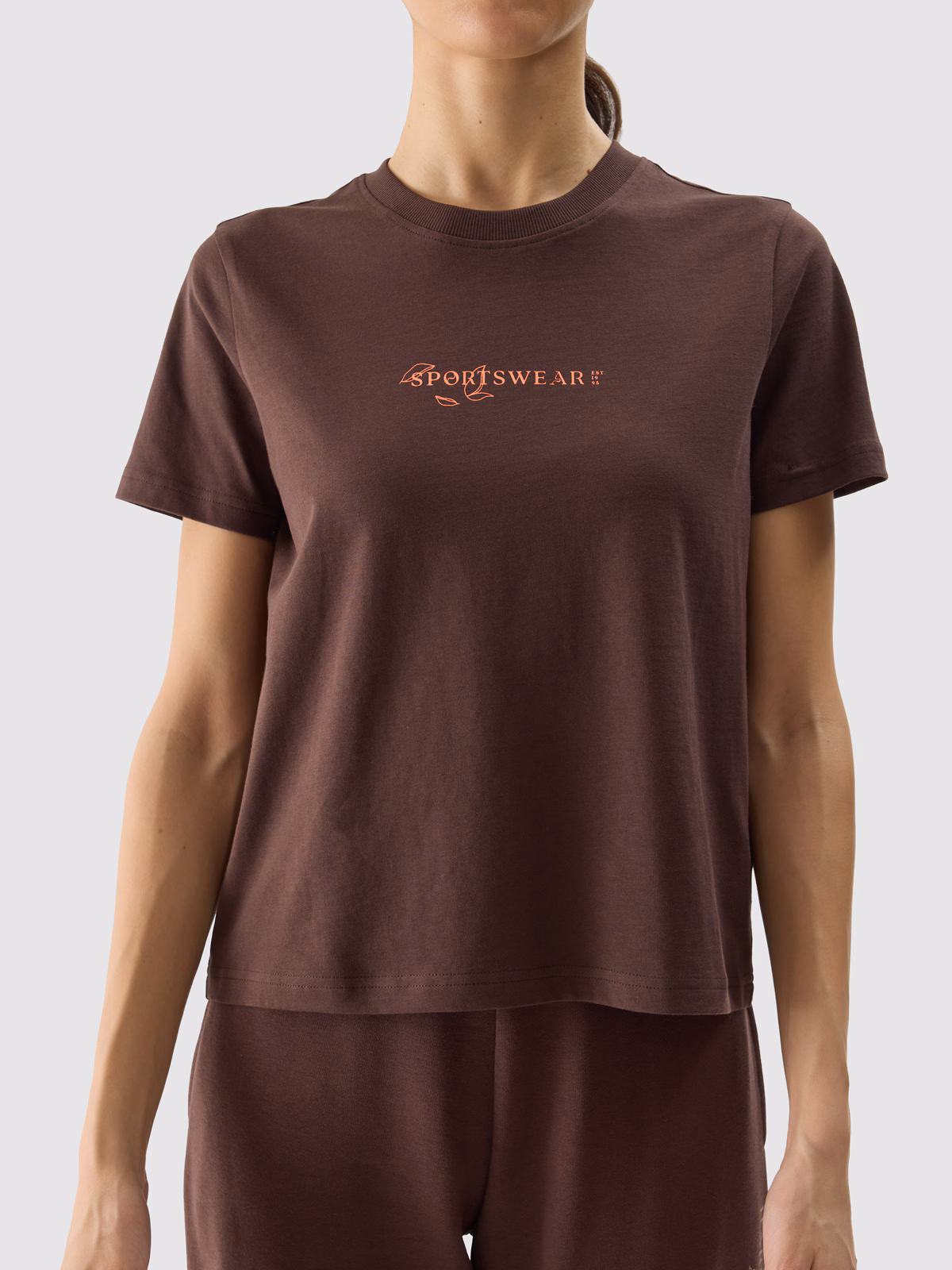 T-shirt regular z nadrukiem damski - beżowy