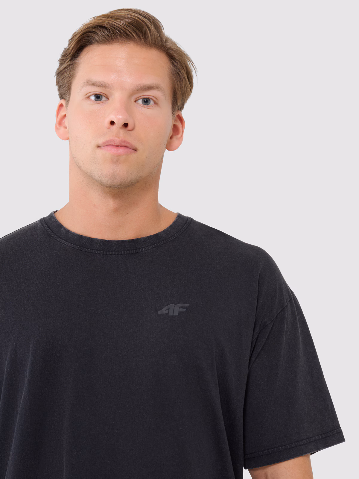 T-shirt oversize gładki męski - oliwkowy/khaki