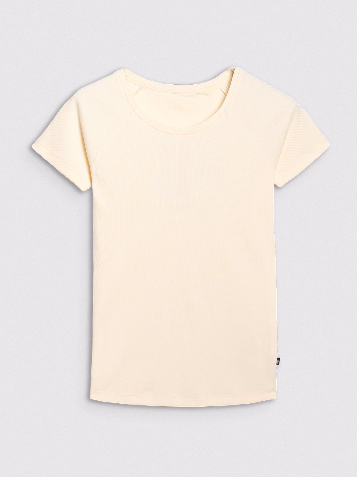 T-shirt regular z prążkowanej dzianiny damski - żółty