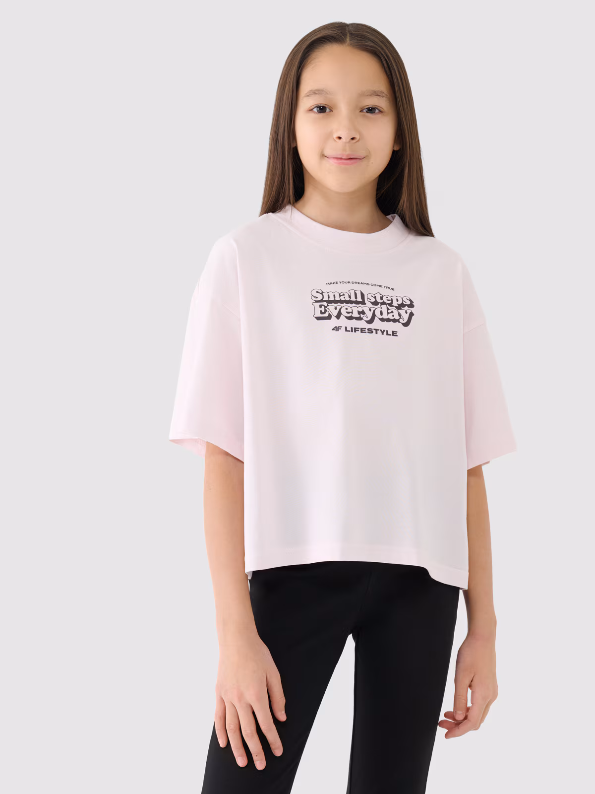 Crop top oversize z nadrukiem dziewczęcy - beżowy