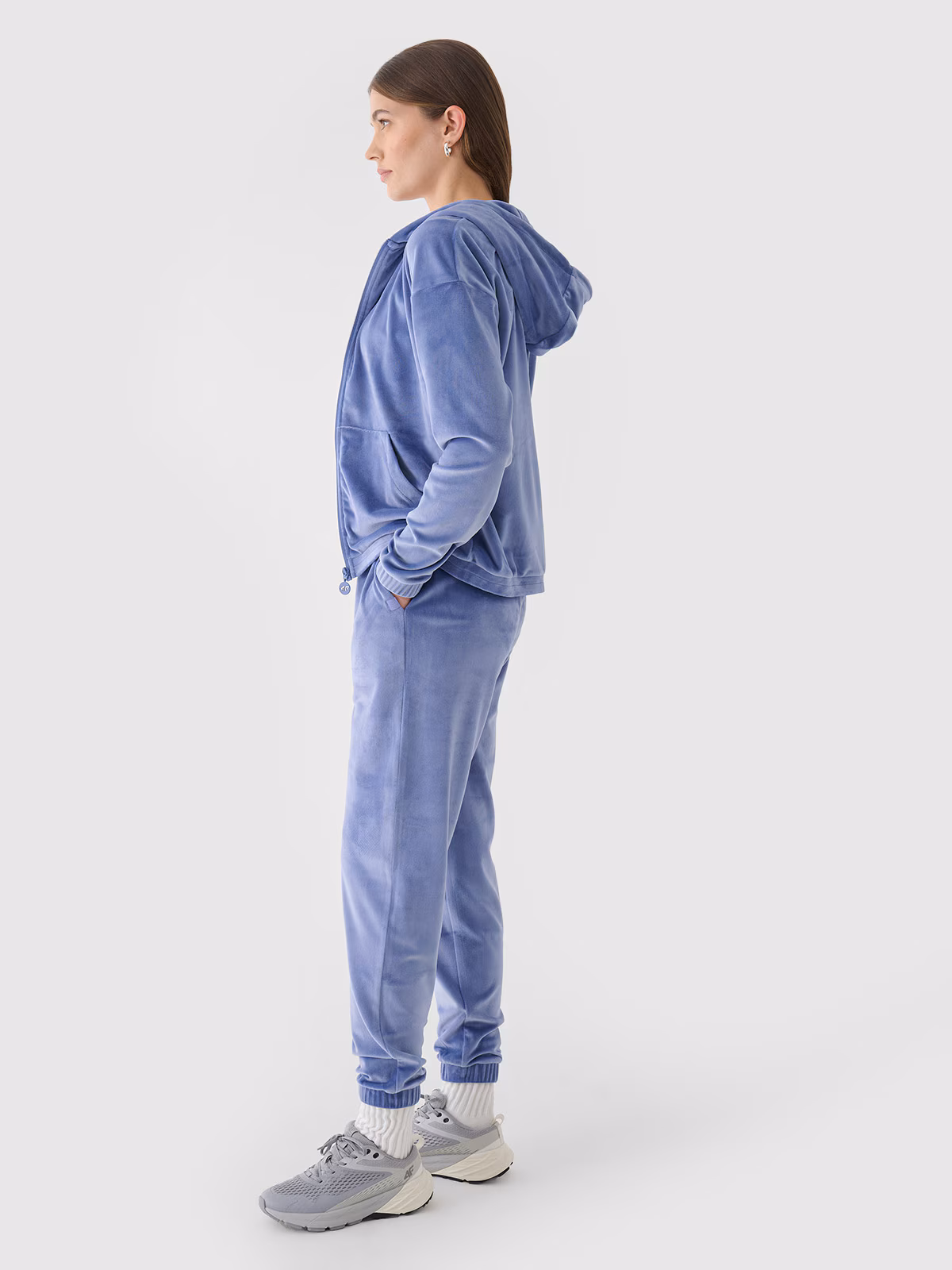 Bluza dresowa z weluru rozpinana z kapturem damska - granatowa