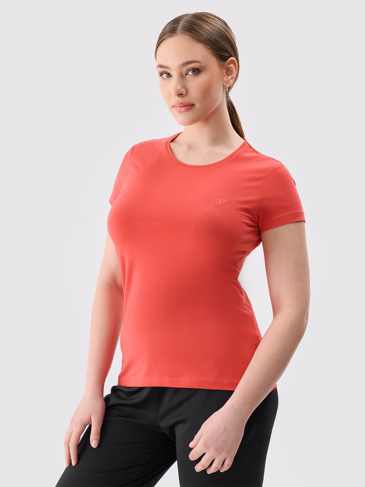 T-shirt slim gładki damski - czerwony