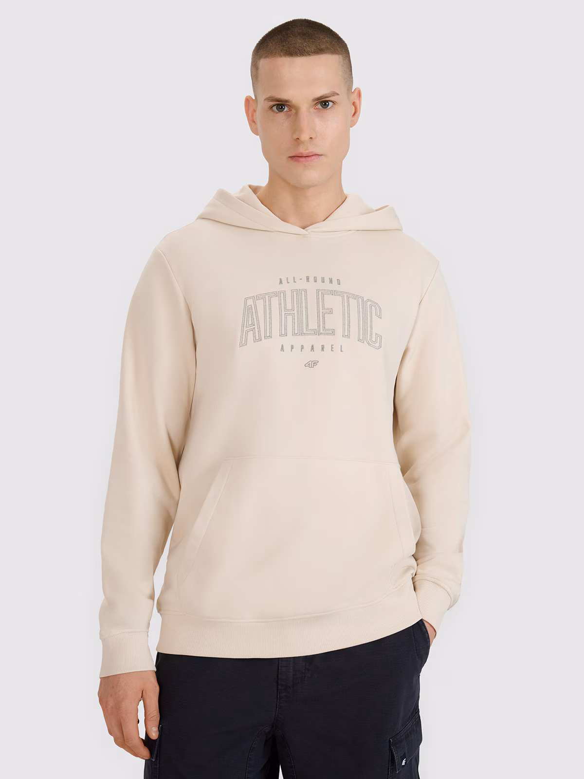 Bluza dresowa nierozpinana z kapturem męska - beżowa