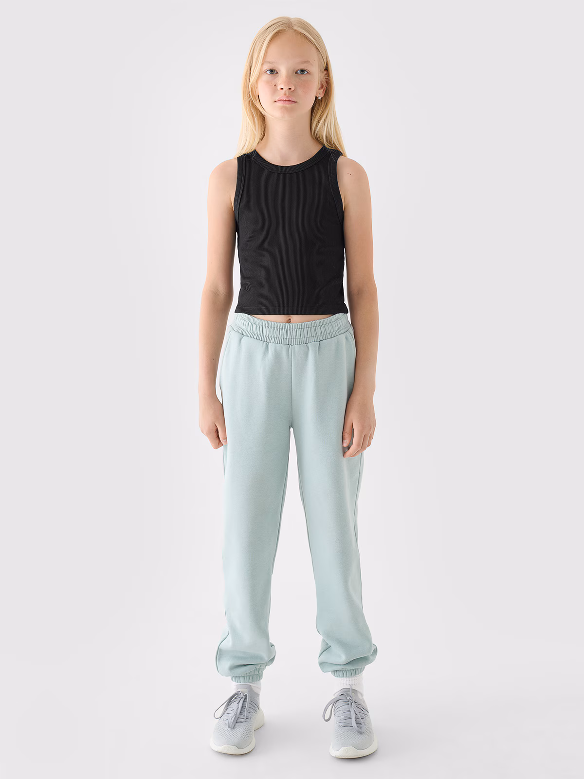 Crop top z prążkowanej dzianiny dziewczęcy - turkusowy