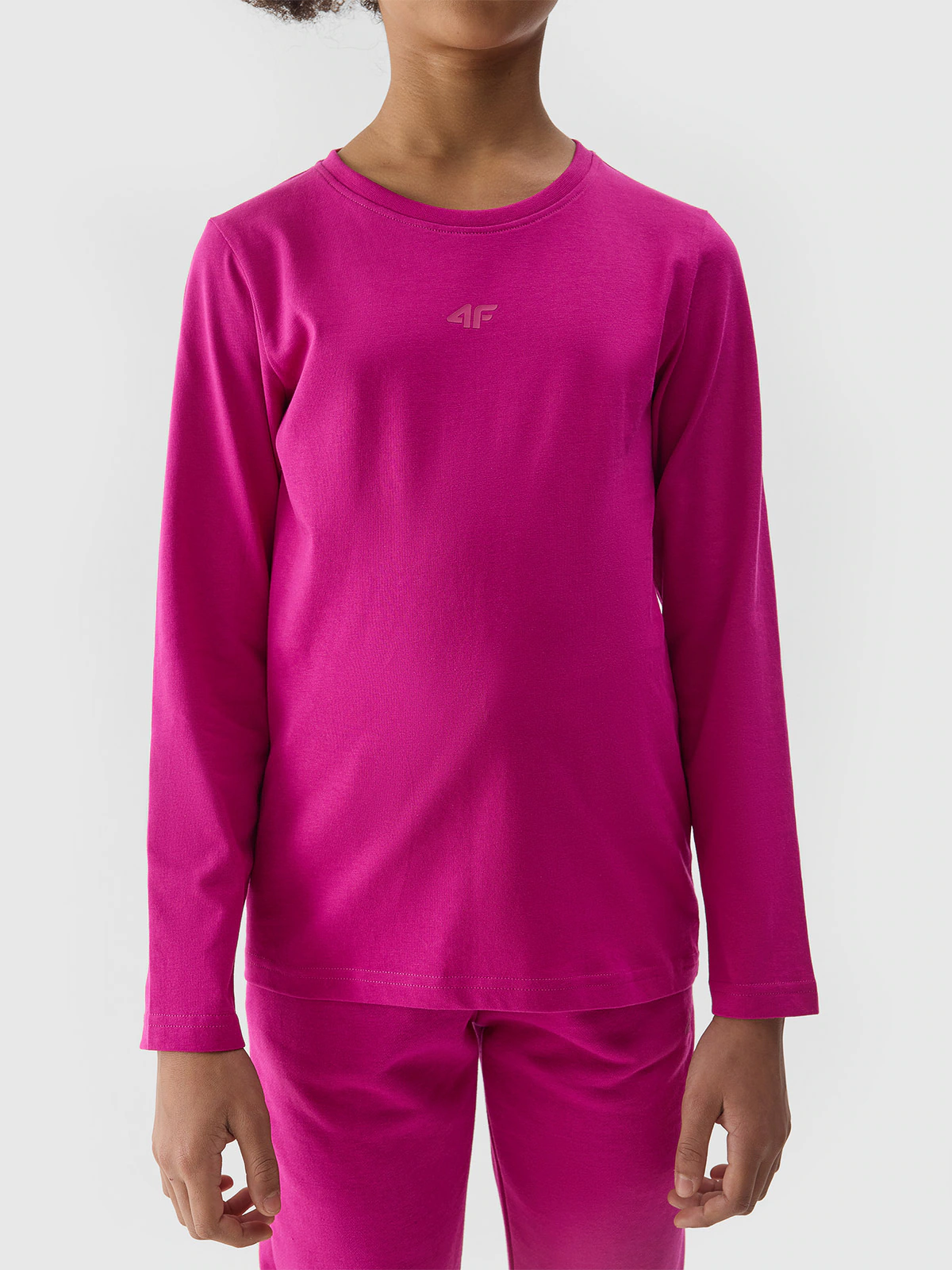 Longsleeve regular gładki dziewczęcy - różowy