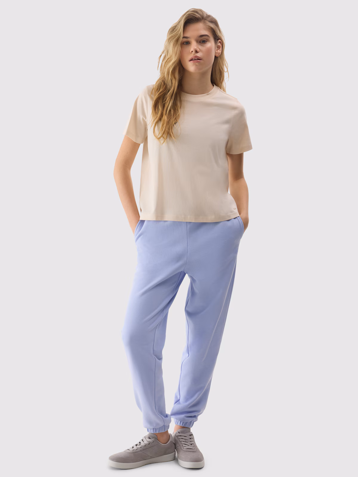 T-shirt gładki z bawełną organiczną damski - beżowy