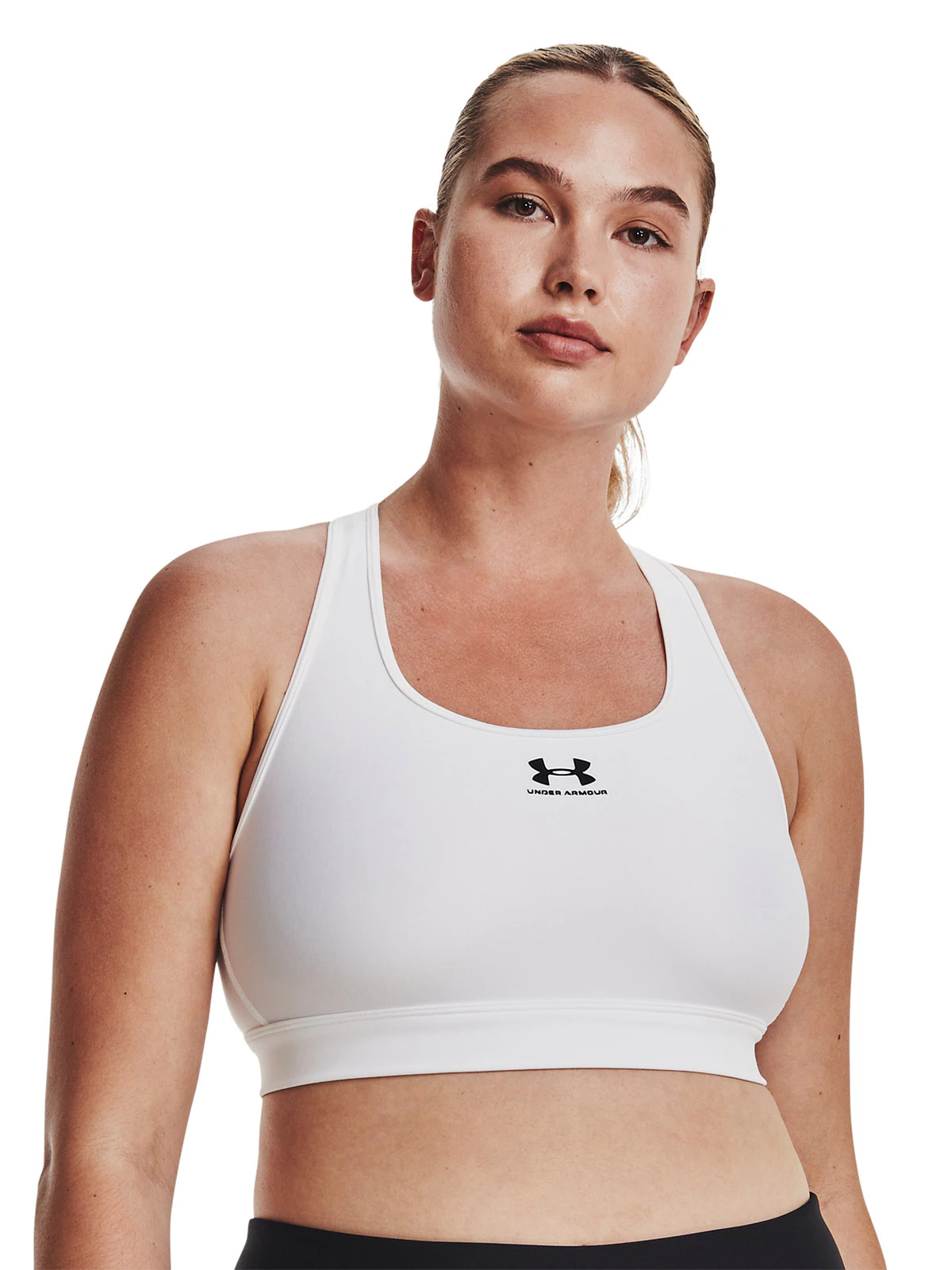 Biustonosz treningowy Under Armour UA HeatGear Mid Padless - biały