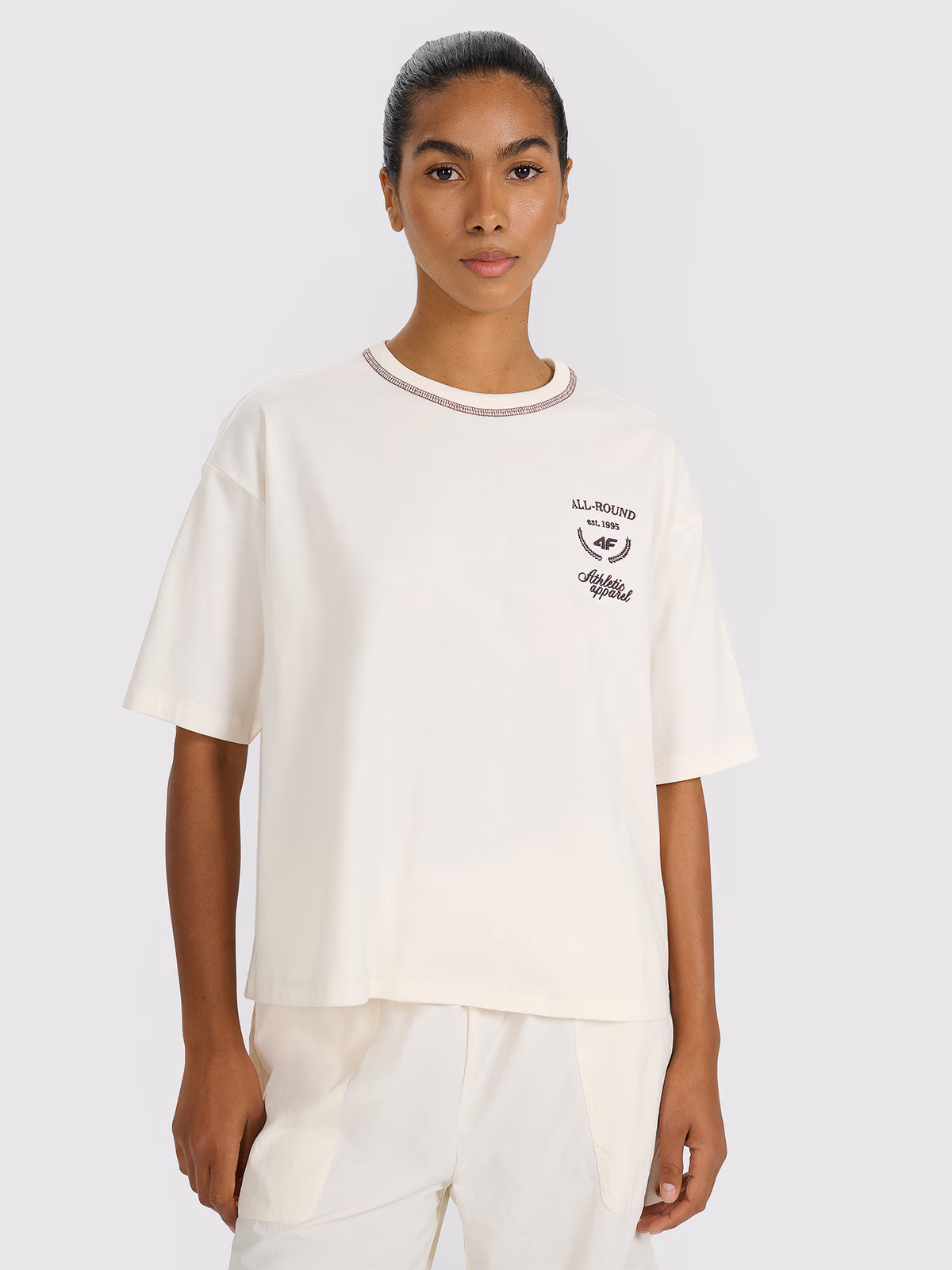 T-shirt oversize z nadrukiem damski - szary