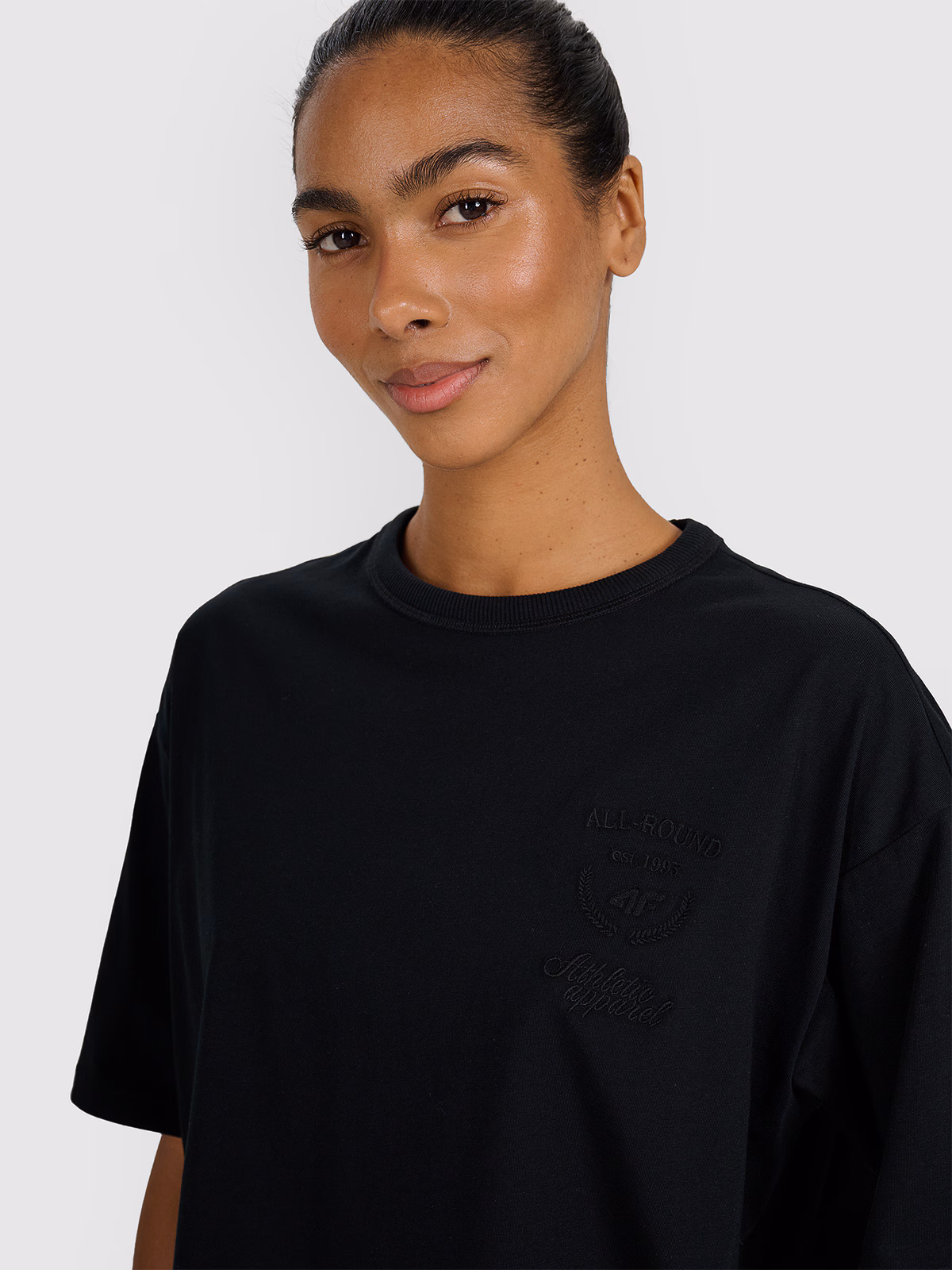 T-shirt oversize z nadrukiem damski - szary