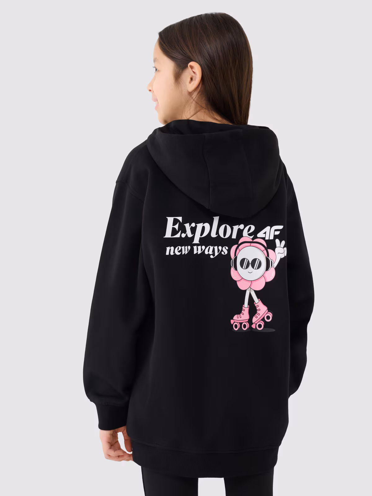 Bluza dresowa rozpinana z kapturem dziewczęca - czarna