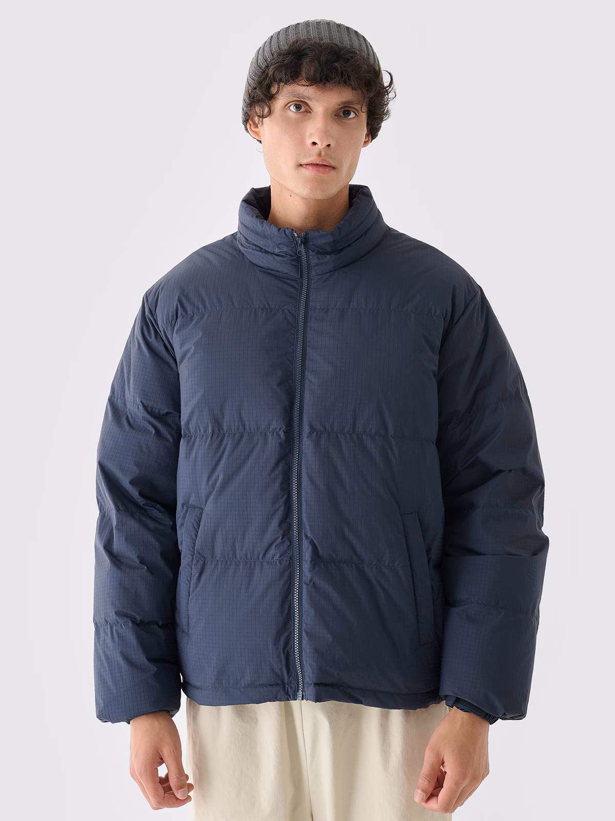 Kurtka pikowana puchowa z wypełnieniem naturalnym męska Outhorn - granatowa