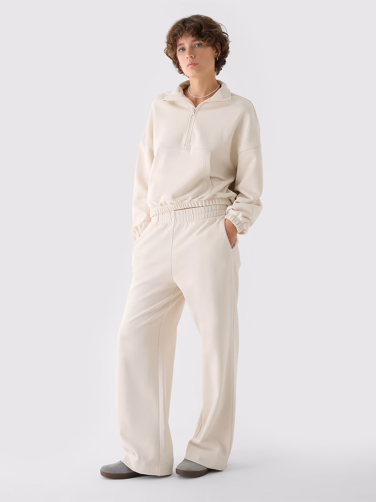 Bluza dresowa bez kaptura damska - beżowa