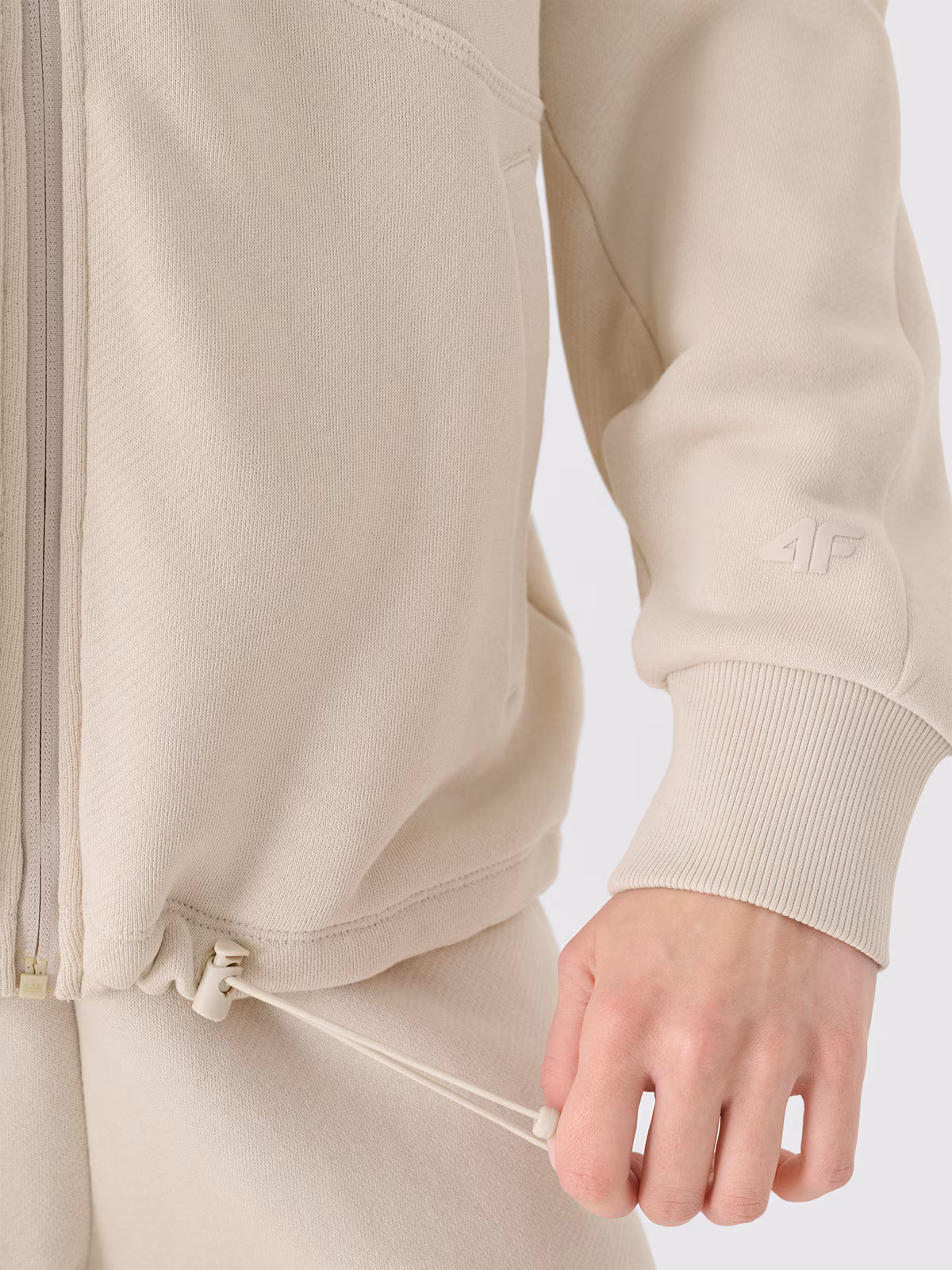 Bluza dresowa rozpinana z kapturem damska - oliwkowa/khaki