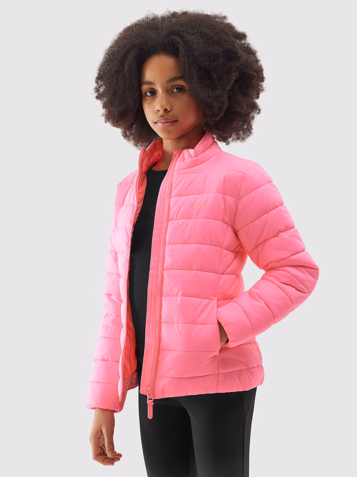 Kurtka puchowa z wypełnieniem z recyklingu dziewczęca - różowa