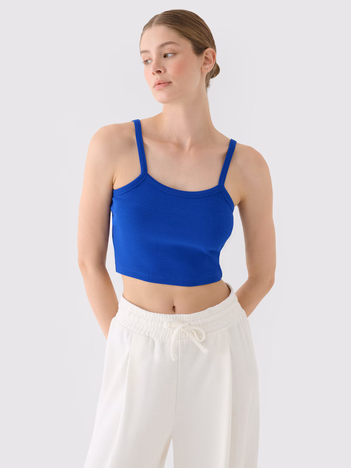 Crop top slim damski - niebieski
