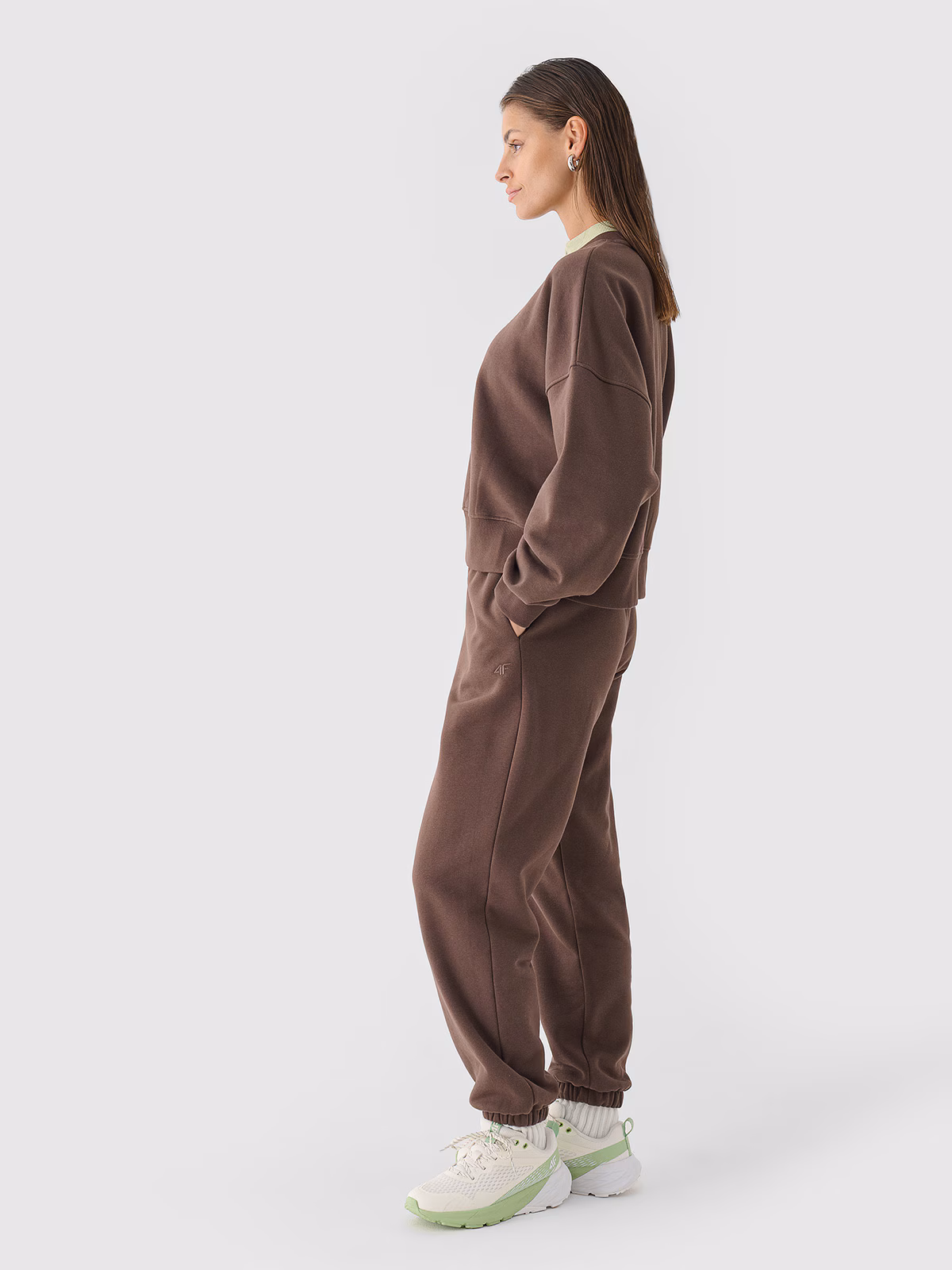 Bluza dresowa oversize nierozpinana bez kaptura damska - brązowa