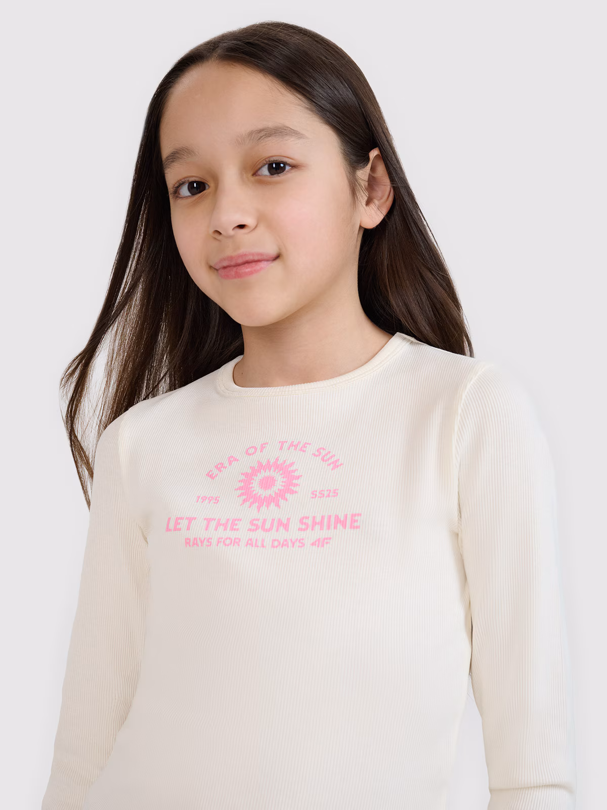 Longsleeve slim z nadrukiem dziewczęcy - biały