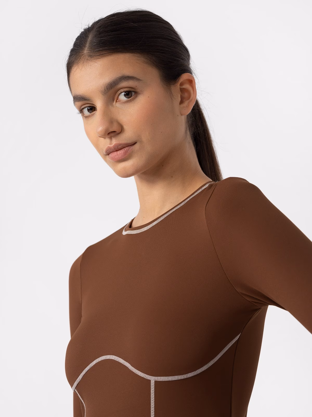 Longsleeve crop-top slim gładki damski