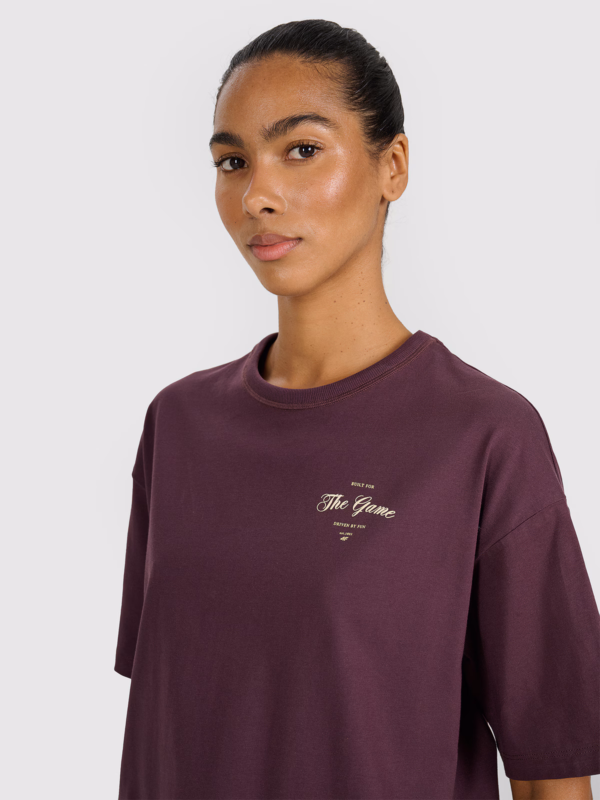 T-shirt oversize z nadrukiem damski - fioletowy