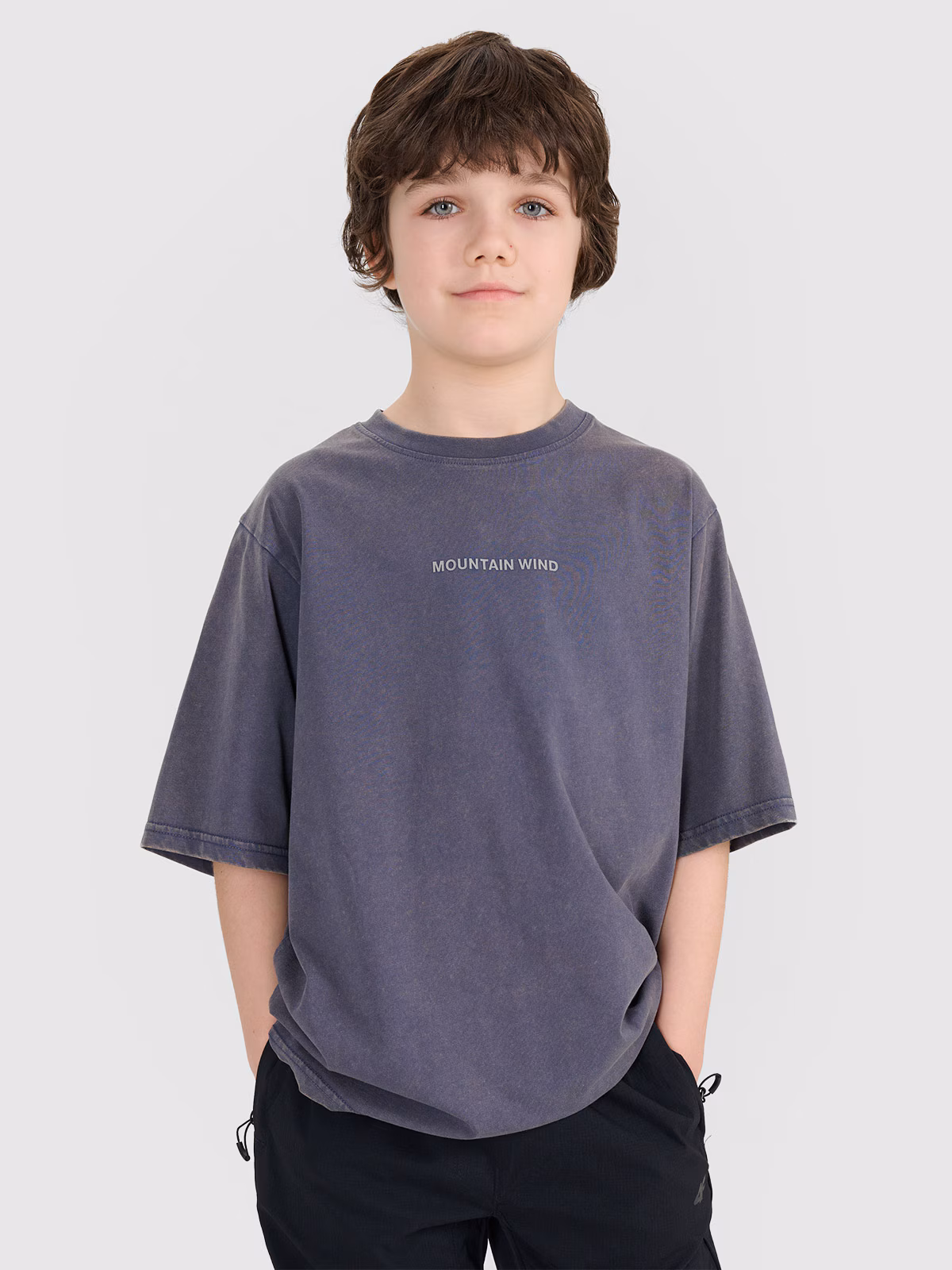 T-shirt oversize z nadrukiem chłopięcy - szary