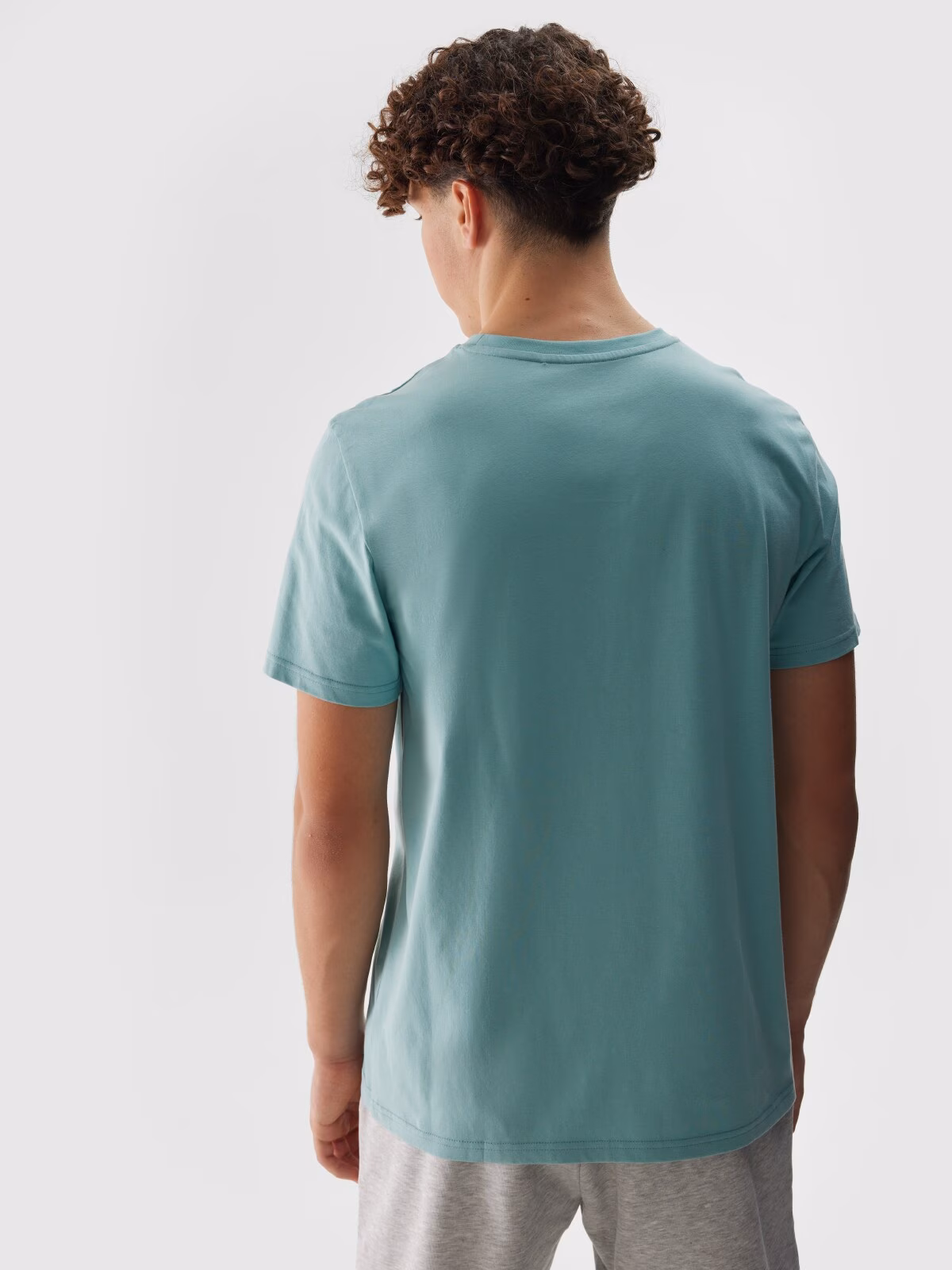 T-shirt regular z nadrukiem męski - turkusowy