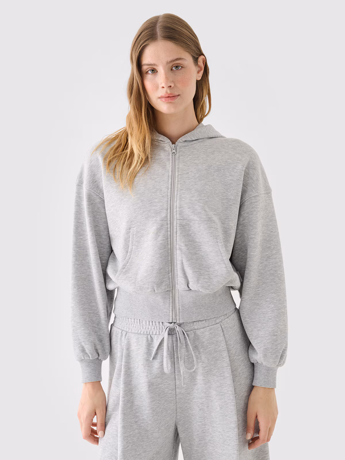 Bluza dresowa rozpinana z kapturem damska - szara