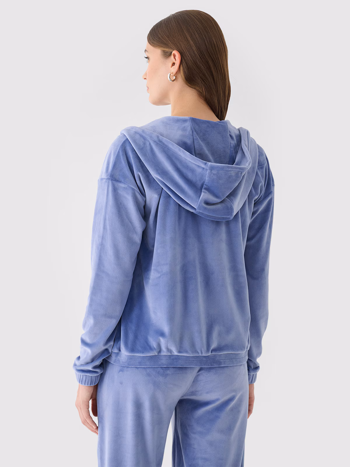 Bluza dresowa z weluru rozpinana z kapturem damska - granatowa