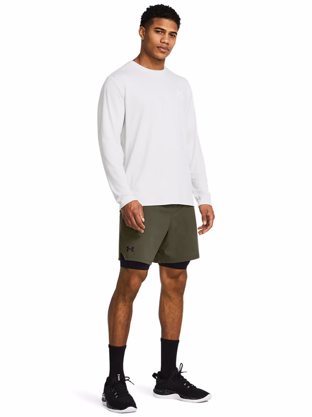 Spodenki treningowe męskie Under Armour UA Vanish Woven 2in1 Shorts - oliwkowe/khaki