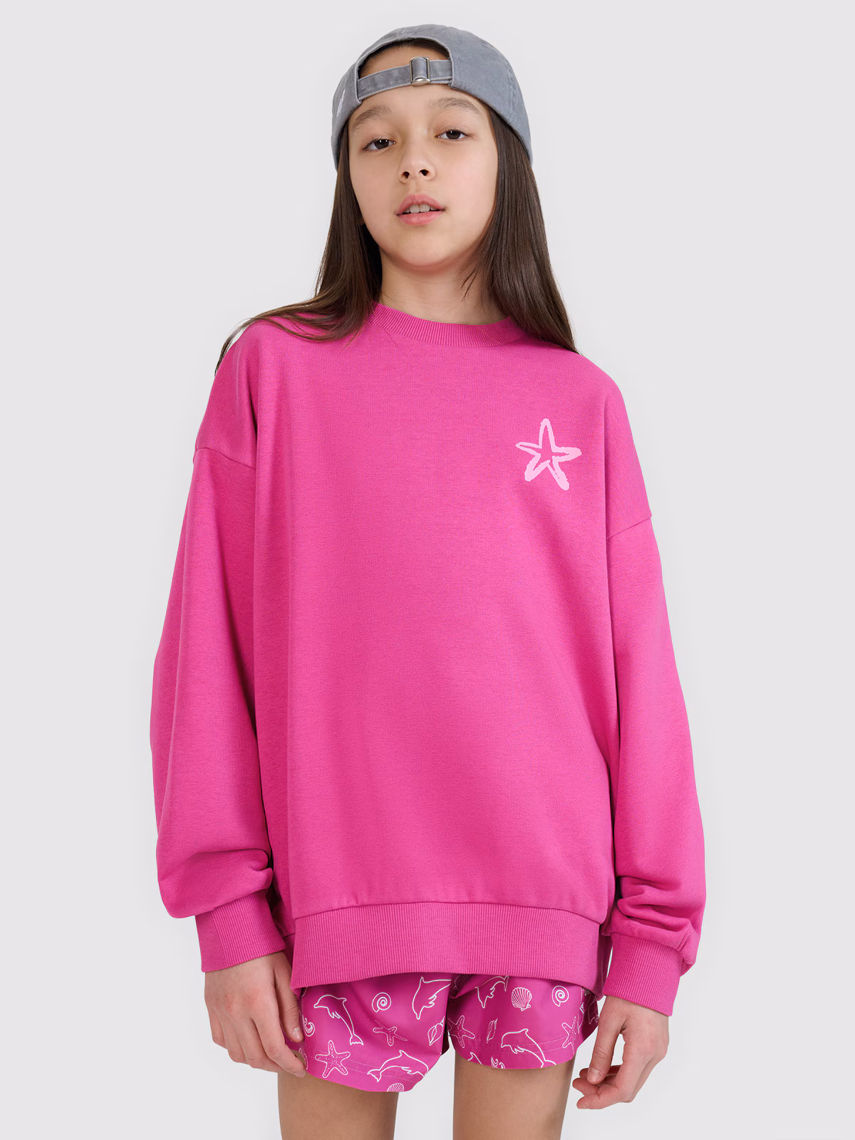 Bluza dresowa nierozpinana bez kaptura dziewczęca - różowa