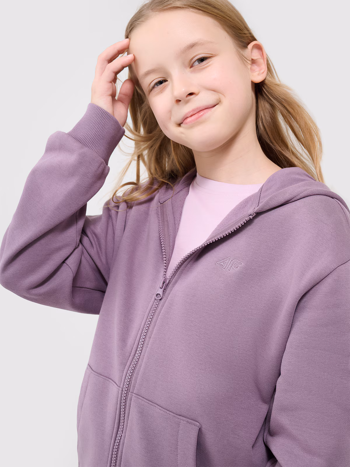 Bluza dresowa rozpinana z kapturem dziewczęca - fioletowa
