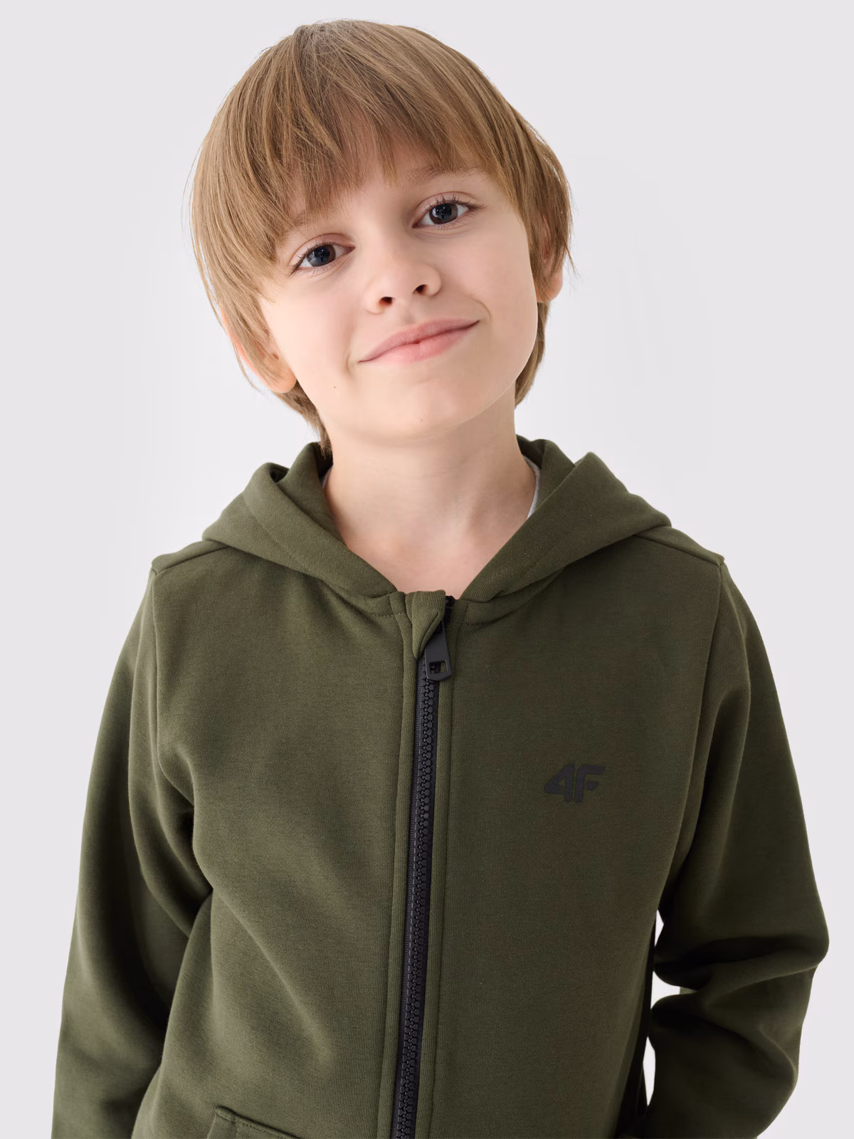 Bluza dresowa rozpinana z kapturem chłopięca - khaki