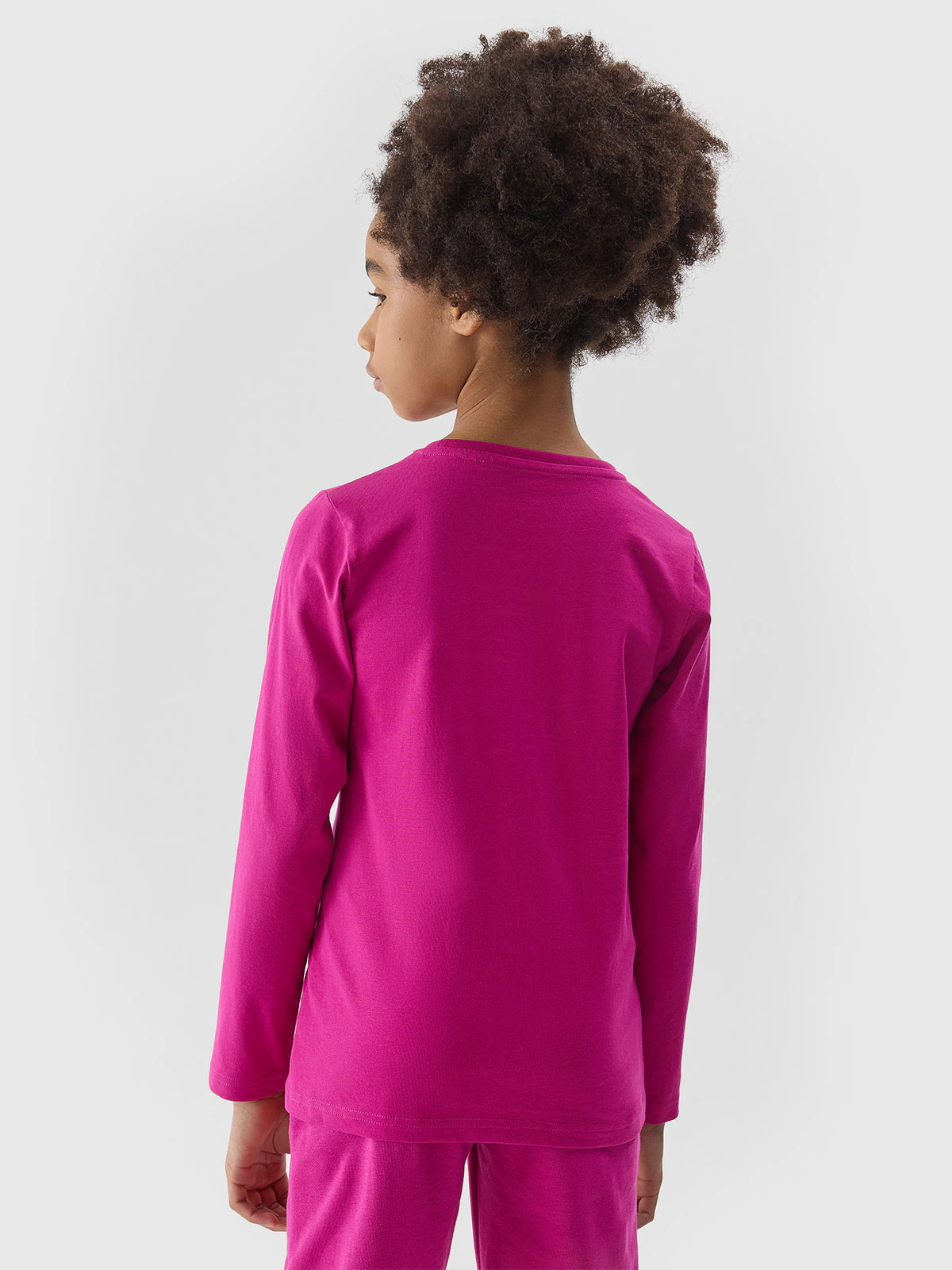 Longsleeve regular gładki dziewczęcy - różowy