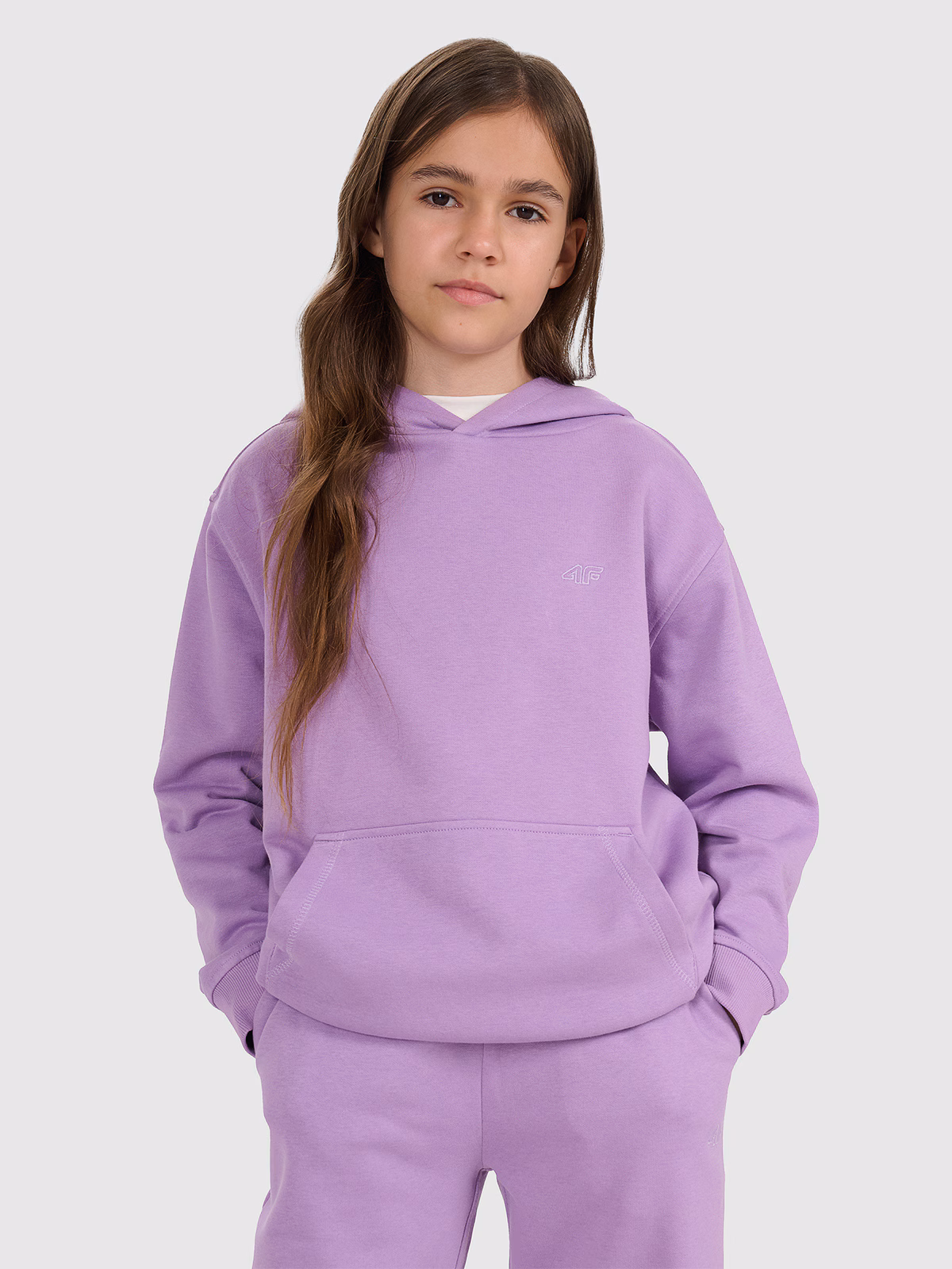 Bluza dresowa nierozpinana z kapturem dziewczęca - fioletowa